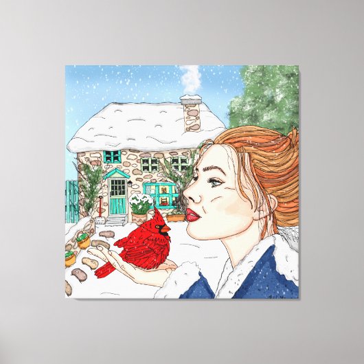 Handgetekende winterdag canvas afdruk (Voorkant)