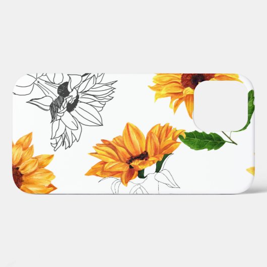 Handgetekende zonnebloemen: levendig geel patroon. Case-Mate iPhone case (Achterkant (horizontaal))