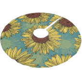 Handgetekende zonnebloemen Mint blauw Kerstboom Rok (Gekanteld)