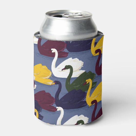 Handgetekende zwanen, blauw meerpatroon. blikjeskoeler (Blikje Voorkant)