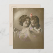  handgetinte moeder/dochter portret feestdagenkaart (Voorkant / Achterkant)