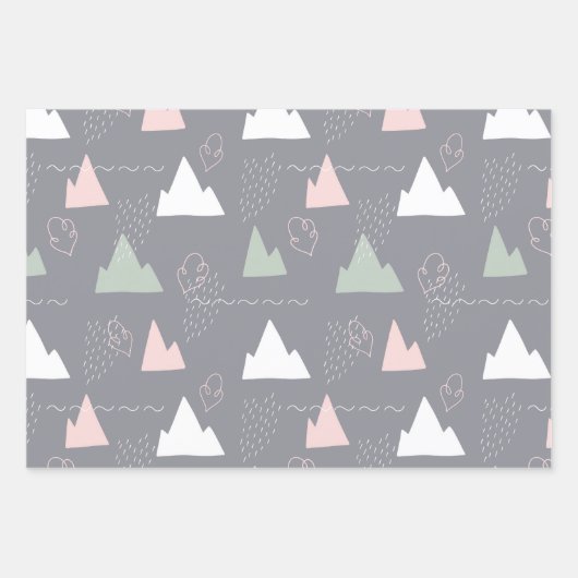 Handgetrokken, abstract ontwerp, bergen, grijs, ro inpakpapier vel (Voorkant 2)