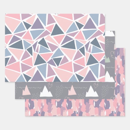 Handgetrokken, abstract ontwerp, bergen, grijs, ro inpakpapier vel (Set)