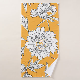 Handgetrokken abstracte tuinbloemen. Contourtekeni Badhanddoek