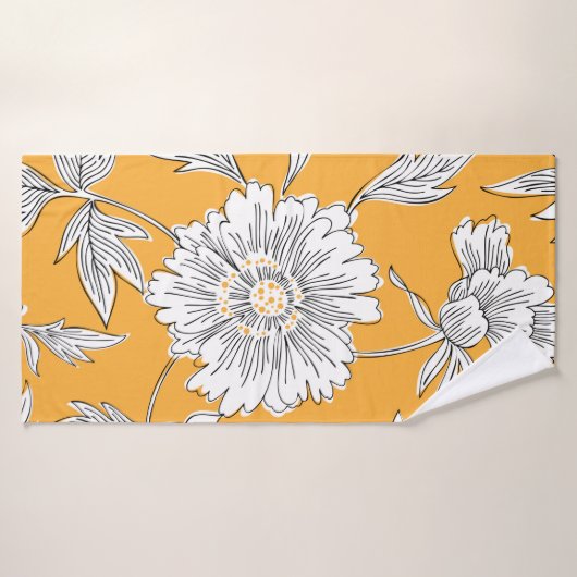 Handgetrokken abstracte tuinbloemen. Contourtekeni Badhanddoek (Badhanddoek)