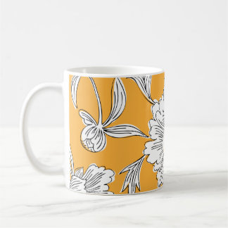 Handgetrokken abstracte tuinbloemen. Contourtekeni Koffiemok