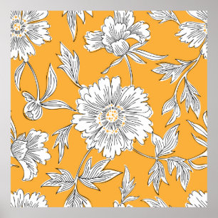 Handgetrokken abstracte tuinbloemen. Contourtekeni Poster