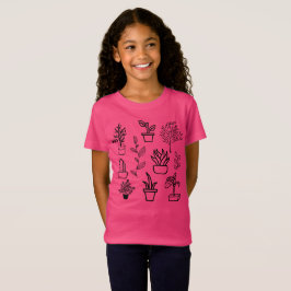 Handgetrokken bloemen Doodles Pink Planten Floral T-shirt