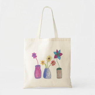 Handgetrokken bloemen in vaas tote bag