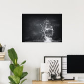 Handgetrokken boot zwart-wit poster (Thuiskantoor)