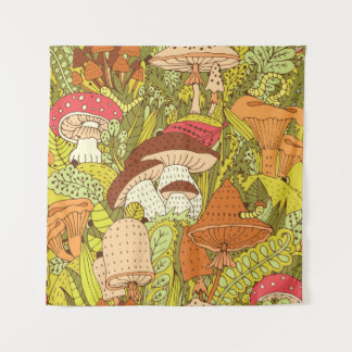 Handgetrokken bospatroon met verschillende soorten wandkleed