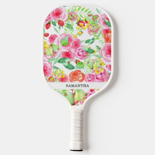Handgetrokken elegante roze rozen, schattig & vrou pickleball paddle (Achterkant)