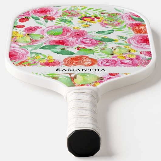 Handgetrokken elegante roze rozen, schattig & vrou pickleball paddle (Laagn)