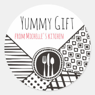 Handgetrokken gemengd patronen keukengerei chef ca ronde sticker