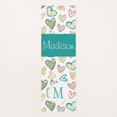 Handgetrokken harten Multicolor Trendy Monogram Yogamat (Voorkant)