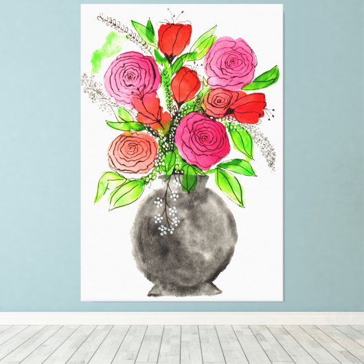 Handgetrokken inkt Stationair roze en rode Waterve Canvas Afdruk (Insitu (Houten vloer))