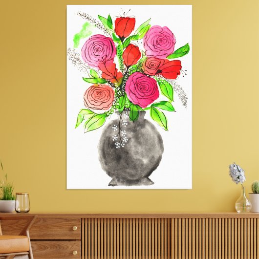 Handgetrokken inkt Stationair roze en rode Waterve Canvas Afdruk (Insitu (Woonkamer))