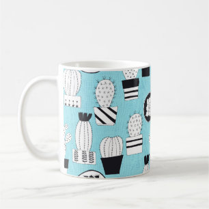 Handgetrokken naadloos patroon met cactus en naadl koffiemok