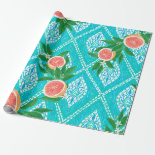 Handgetrokken naadloos patroon met grapefruitblade cadeaupapier