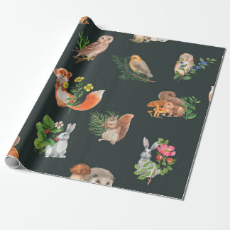 Handgetrokken naadloos patroon met waterverf bos cadeaupapier