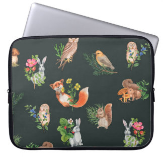 Handgetrokken naadloos patroon met waterverf bos laptop sleeve