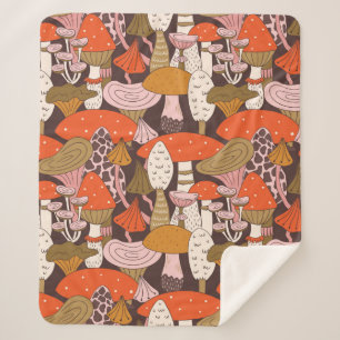 Handgetrokken naadloos patroon van paddenstoel en  sherpa deken