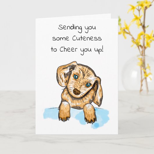 Handgetrokken puppy | Kop je omhoog Kaart (Gele Bloem)