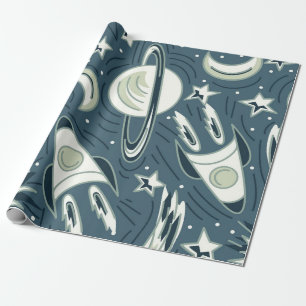 Handgetrokken ruimte naadloos patroon. Planten Cadeaupapier