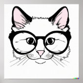 Handgetrokken schets Kat met bril Poster (Voorkant)
