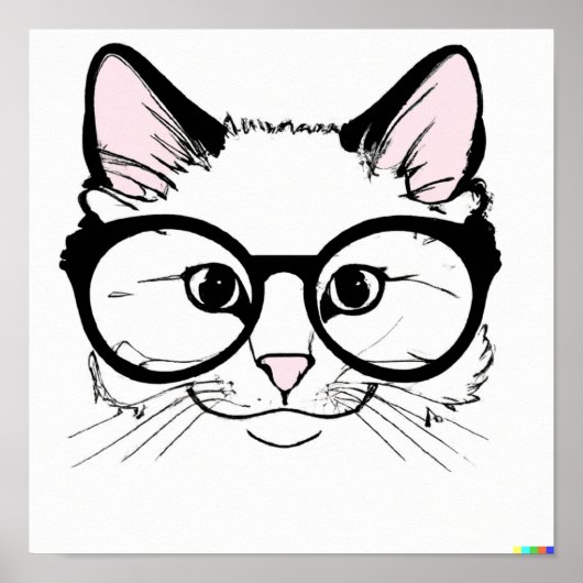 Handgetrokken schets Kat met bril Poster (Voorkant)