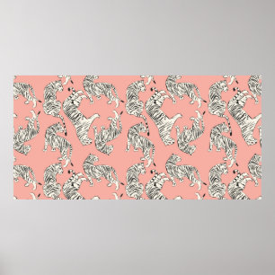 Handgetrokken tijger naadloos patroon, grote katte poster