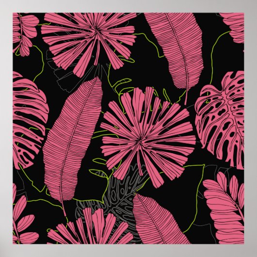 Handgetrokken tropische bladeren. Exotisch plant. Poster (Voorkant)