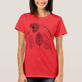 Handgetrokken vloeren Doodles Red Black Planten T- T-shirt