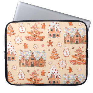 Handgetrokken waterverf naadloos gingerb-patroon laptop sleeve