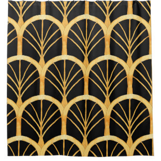 Handgetrokken waterverf naadloos patroon met goud  douchegordijn