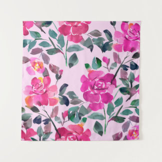 Handgetrokken waterverf opulente rozen. Floral-zee Wandkleed