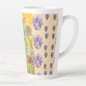 Handgeverfd Blauw Geel Daffodil florale Latte Mok (Rechts)