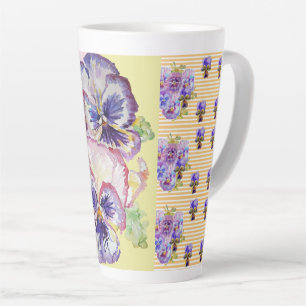 Handgeverfde Paarse Pansy Pansies florale latte Mo Mok