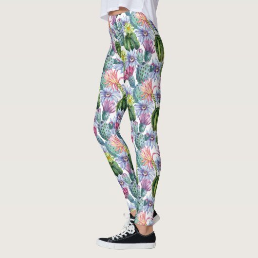 Handgeverfde Waterverf Cactus Patroon 2 Leggings (Links)