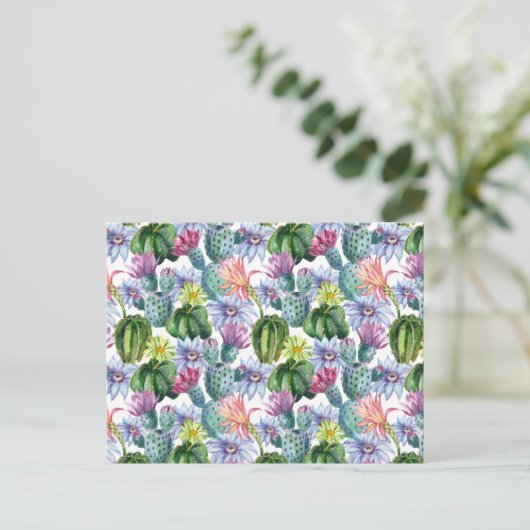 Handgeverfde Waterverf Cactus Patroon Briefkaart (Staand voorkant)