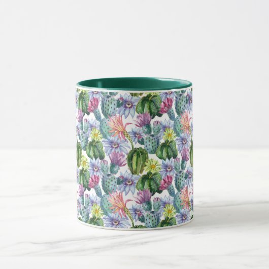 Handgeverfde Waterverf Cactus Patroon Mok (Midden)
