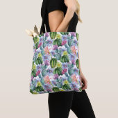 Handgeverfde Waterverf Cactus Patroon Tote Bag (Dichtbij)