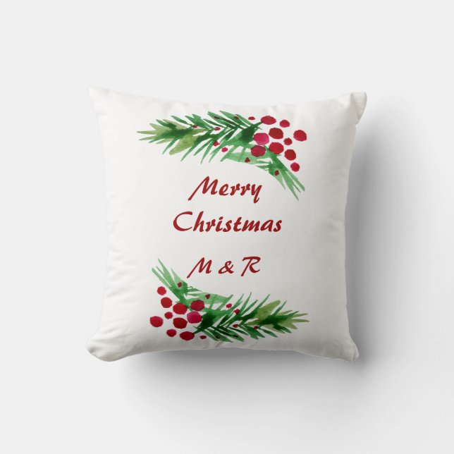 Handgeverfde Waterverf Pijn Wreater, rode bessen Kussen (Voorkant)