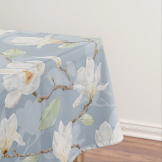 Handgeverfde witte Magnolia op Sky Blue Tablecloth Tafelkleed