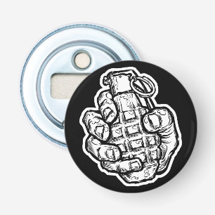 Handgrenade in stripstijl button flesopener