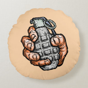 Handgrenade in stripstijl rond kussen
