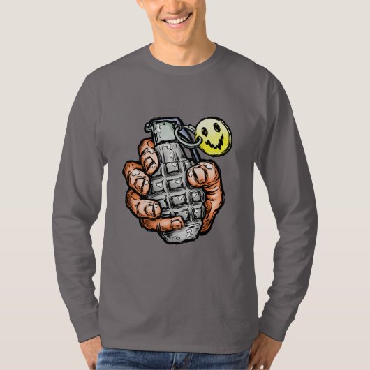 Handgrenade met gelukkig gezicht, stripstijl t-shirt (Voorkant)