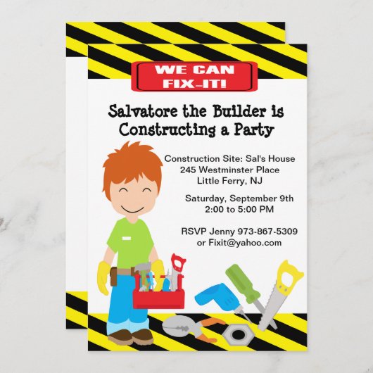 Handige Fix it Boys Birthday Uitnodiging (Voorkant / Achterkant)