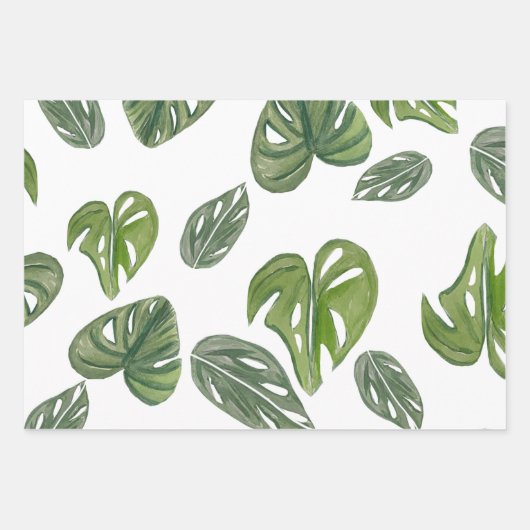 Handje Waterverf Monstera Adansonii Leaf Bridal Inpakpapier Vel (Voorkant)