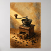 Handkoffiemolen & Koffiebonen Aquarel Poster (Voorkant)